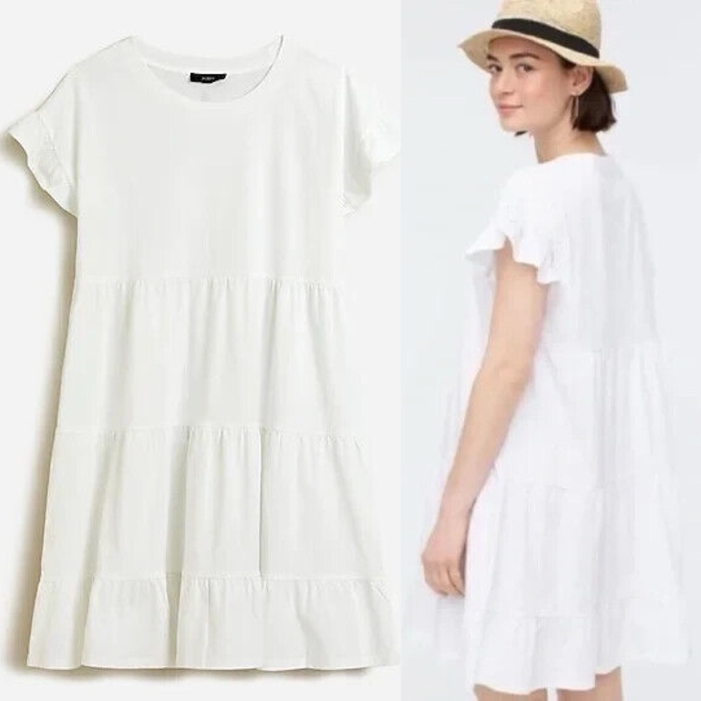 J. Crew White Tiered Mini Dress in Broken-in Jersey